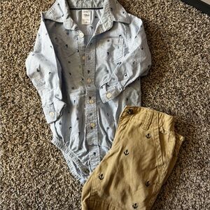 Carter's Light Blue and Tan Anchor Print Shirt and Pants Set
